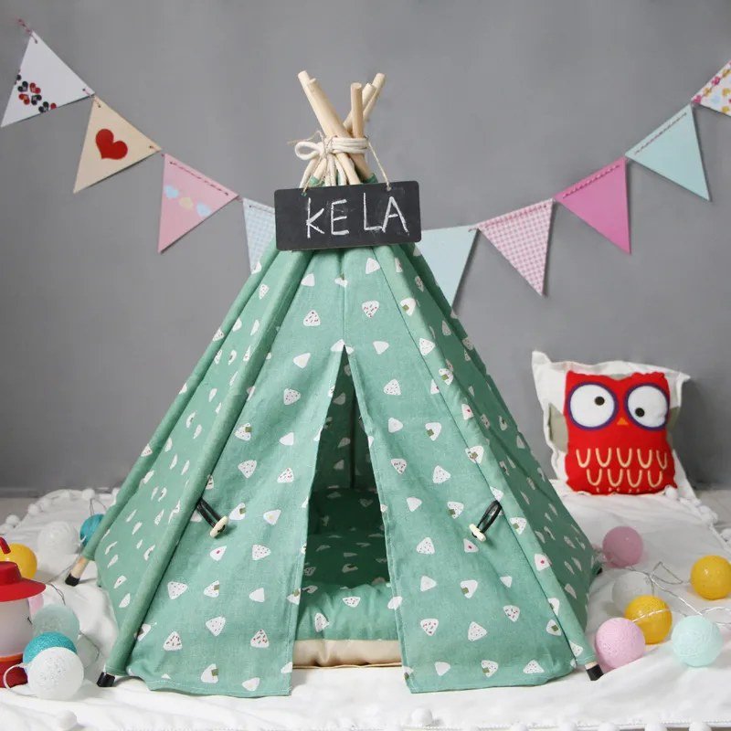 Canvas Teepee Pet Tent with Cushion